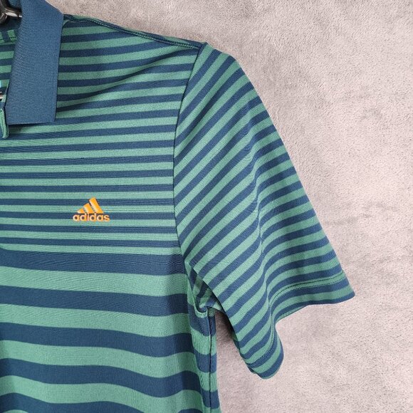 Mens Adidas ClimaCool Polo Shirt Green & Blue Stripe Short Sleeve Size S - Picture 5 of 11